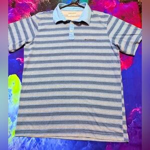 Columbia Light Blue and White Striped Polo